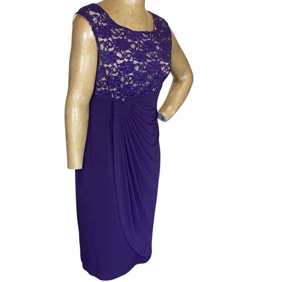 Connected Apparel Lace Sequin Formal Cocktail Dress 14P Purple #349B - Picture 3 of 9